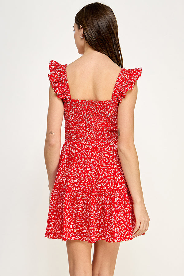 Floral Ruffle Tiered Smocked Dress - YD1187BJ