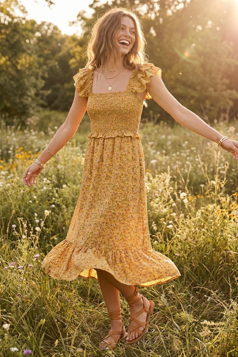 Sunlit Meadow Flutter Midi Dress - YD1191BJ01