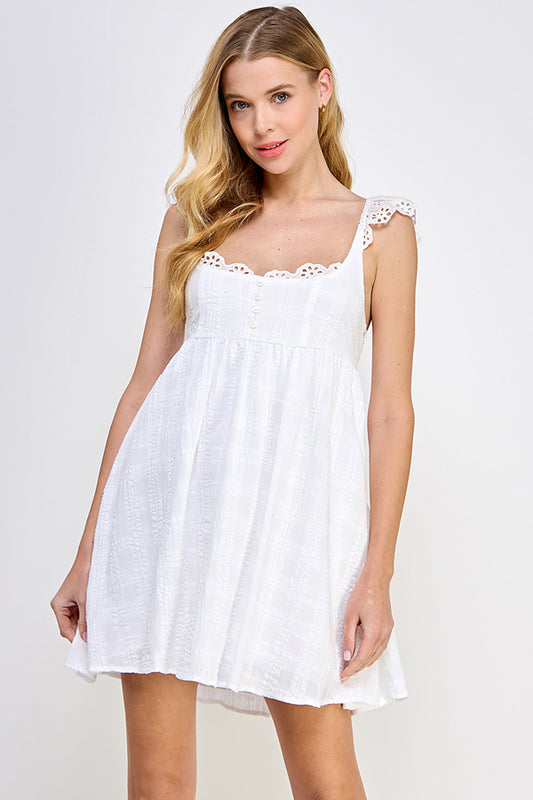 White Eyelet Charm Mini Dress - YD1197EJ