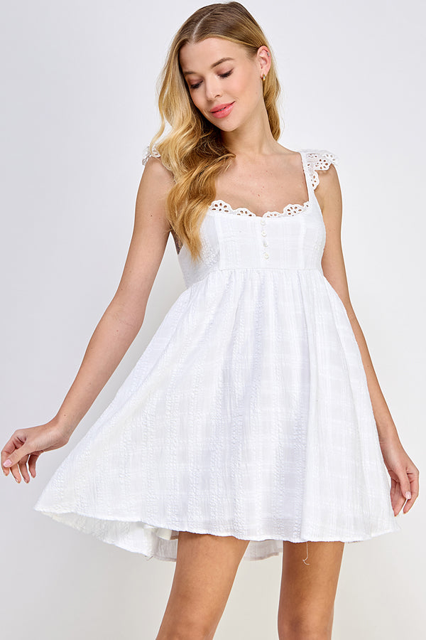 White Eyelet Charm Mini Dress - YD1197EJ