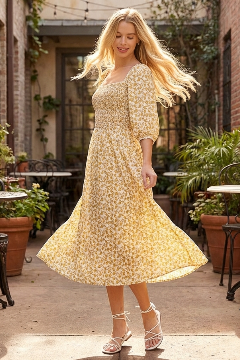 Sunshine Floral Midi Dress - YD1222BJ