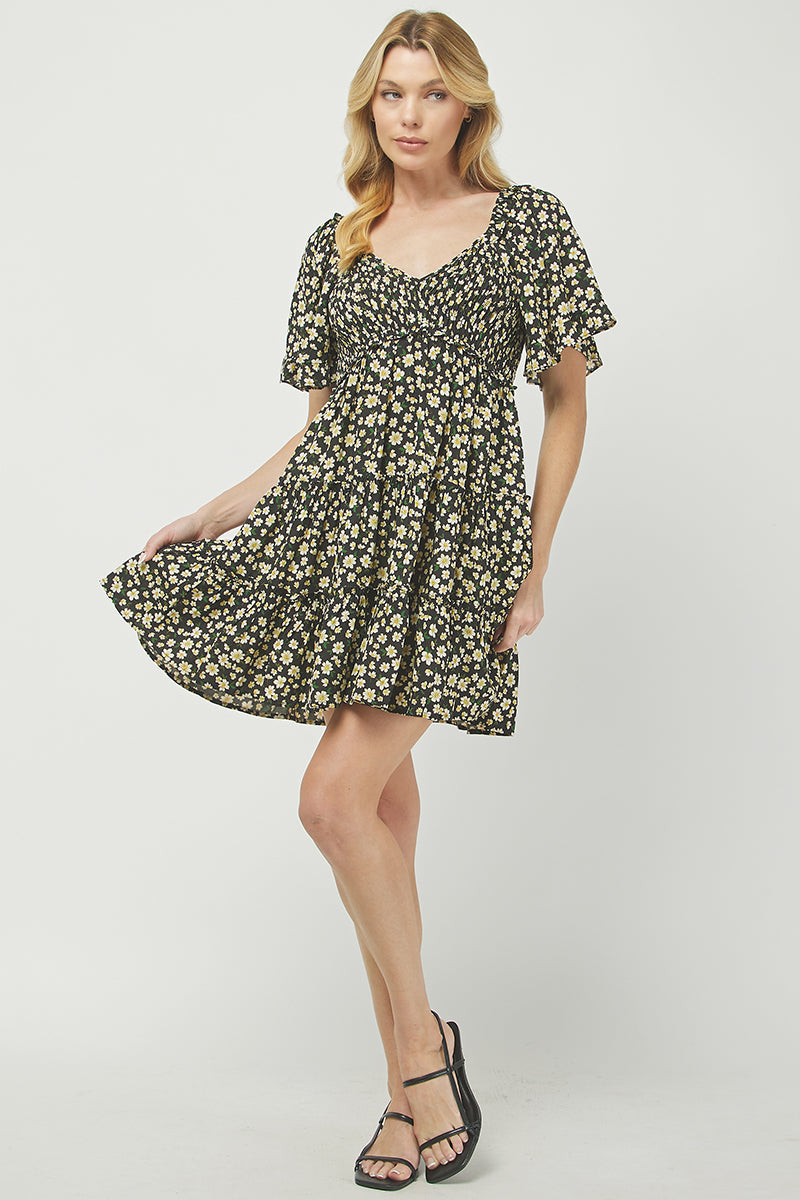 Floral Print Tiered Mini Dress - YD1252KJ11