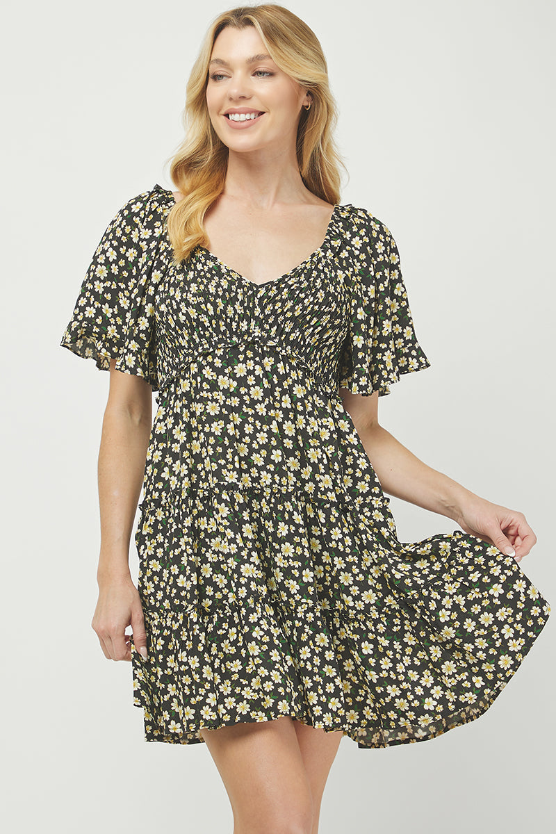 Floral Print Tiered Mini Dress - YD1252KJ11