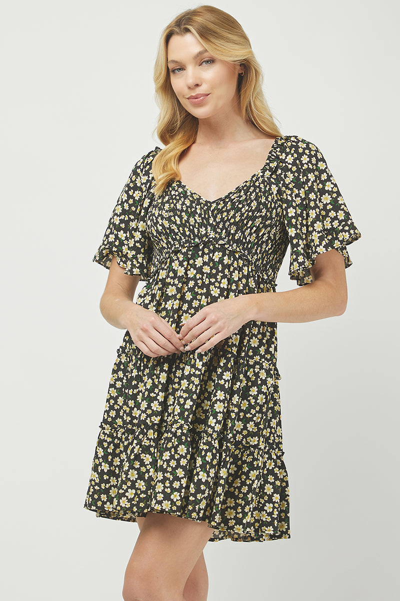 Floral Print Tiered Mini Dress - YD1252KJ11