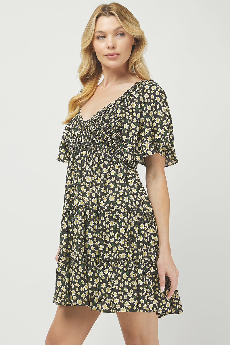 Floral Print Tiered Mini Dress - YD1252KJ11