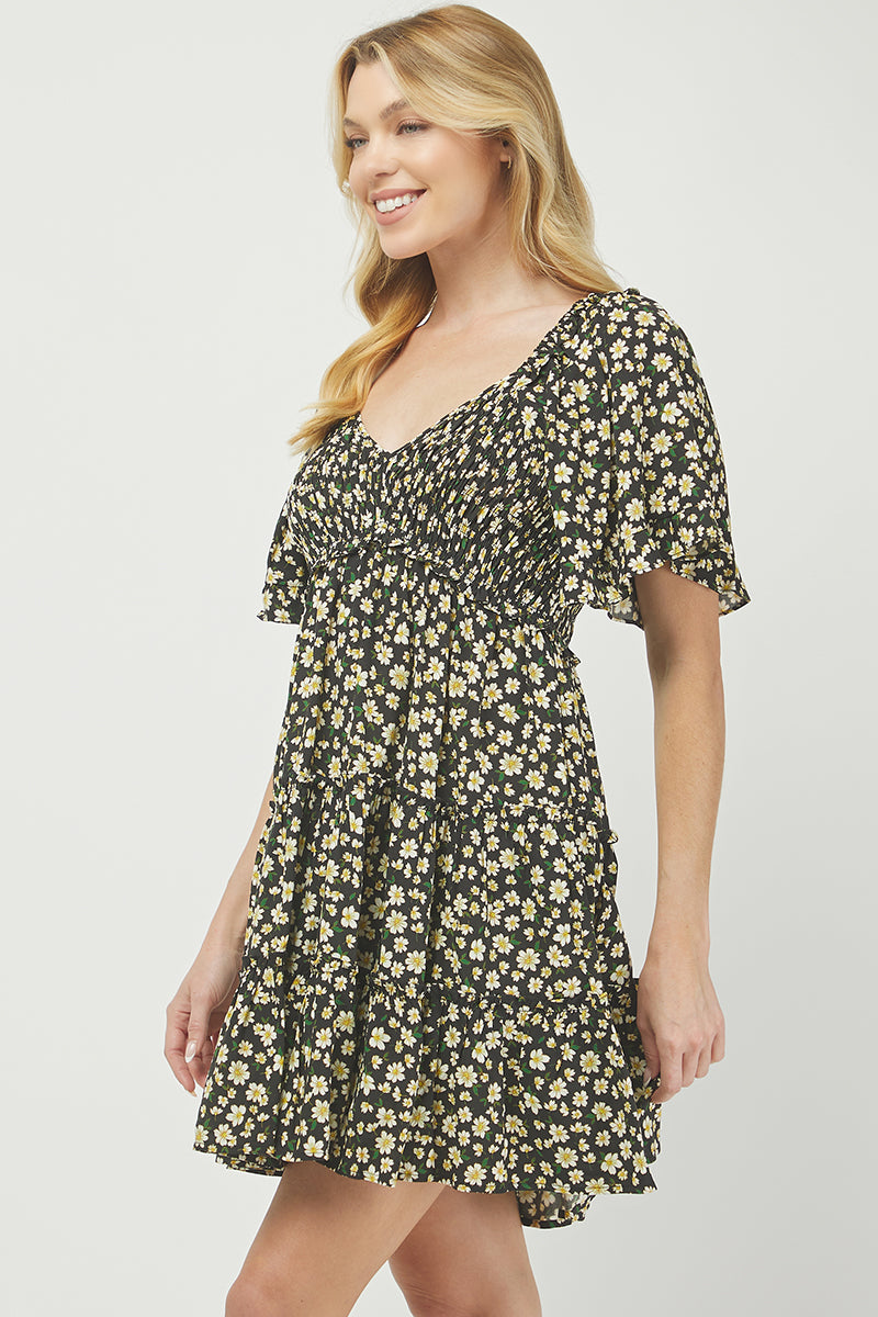 Floral Print Tiered Mini Dress - YD1252KJ11