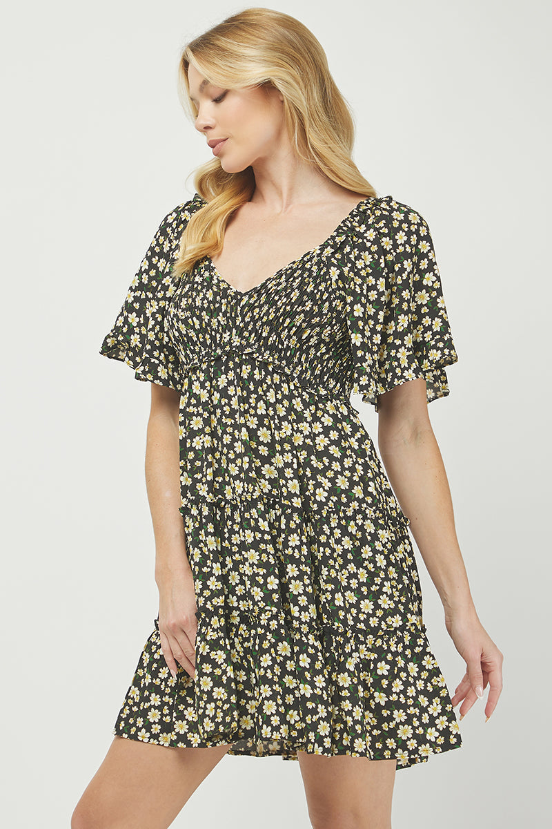 Floral Print Tiered Mini Dress - YD1252KJ11