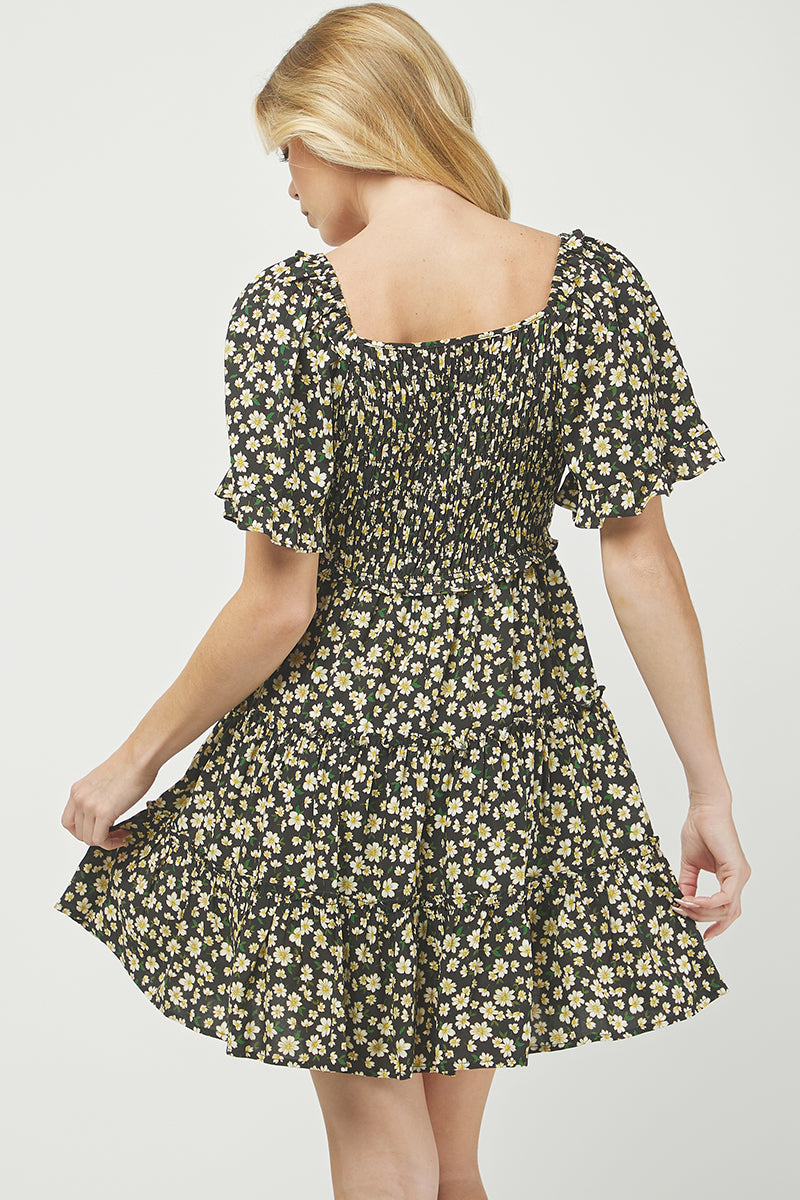 Floral Print Tiered Mini Dress - YD1252KJ11