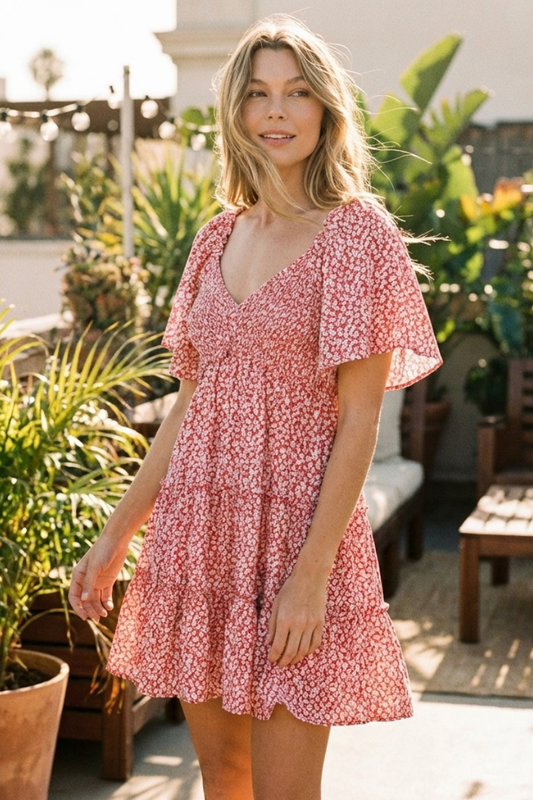 Floral Flutter Tiered Dress - YD1252KJ14