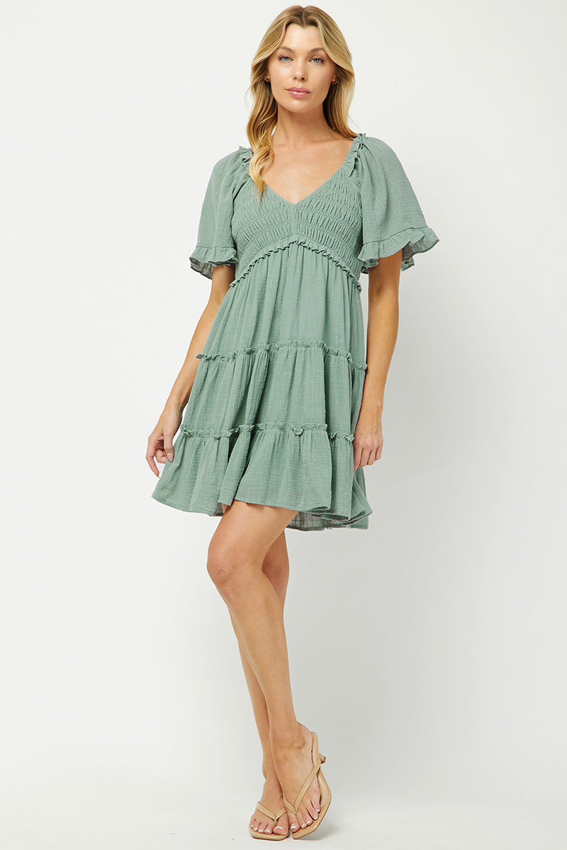 Cotton Babydoll Mini Dress - YD1253KJGN