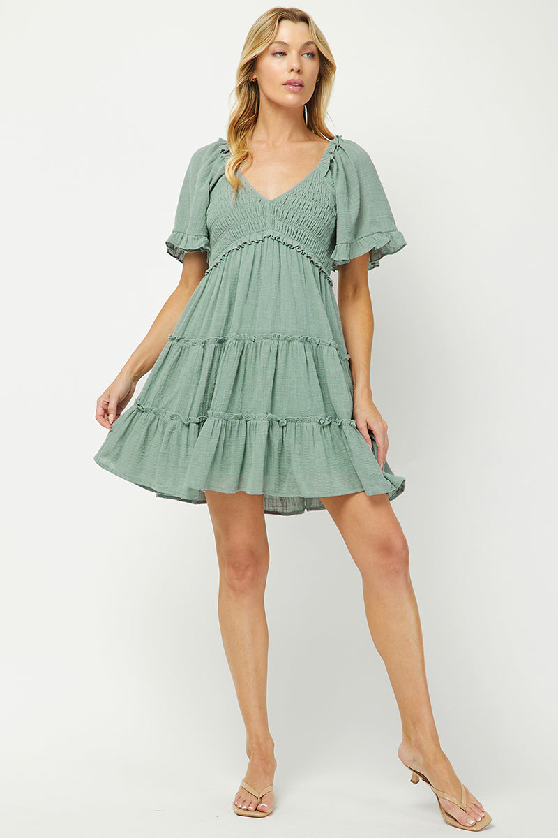 Cotton Babydoll Mini Dress - YD1253KJGN