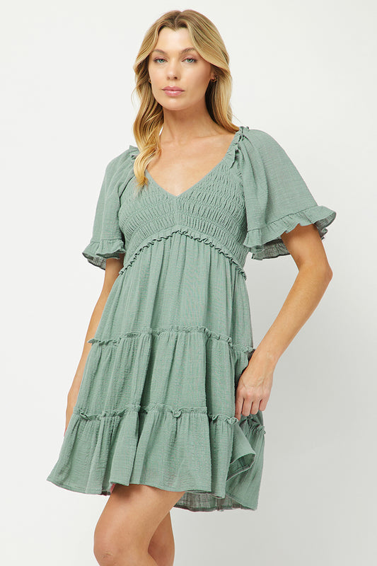 Cotton Babydoll Mini Dress - YD1253KJGN