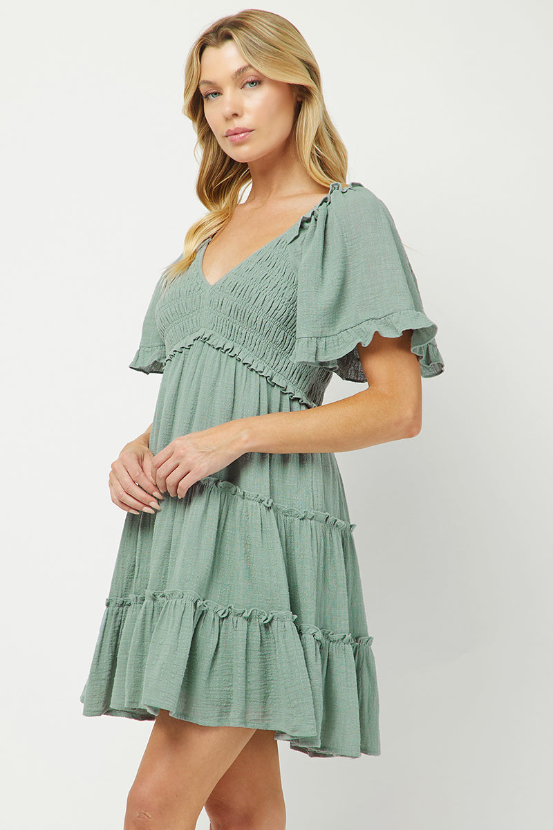 Cotton Babydoll Mini Dress - YD1253KJGN