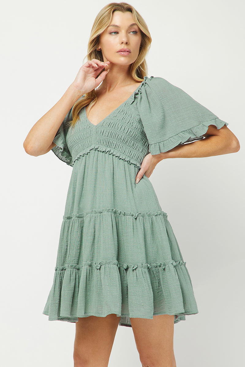 Cotton Babydoll Mini Dress - YD1253KJGN