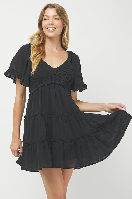 Midnight Ruffle Breeze Tired Mini Dress - YD1253KJ