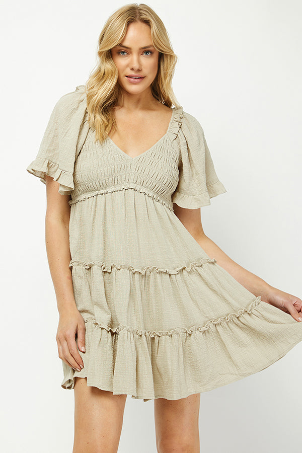 Yura Women's Solid Smocked Short Sleeve Mini Dress - YD1253KJ