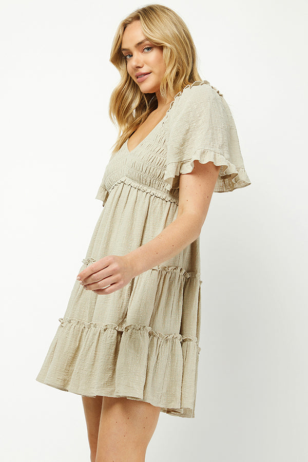 Yura Women's Solid Smocked Short Sleeve Mini Dress - YD1253KJ