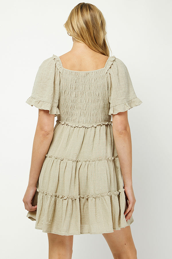Yura Women's Solid Smocked Short Sleeve Mini Dress - YD1253KJ