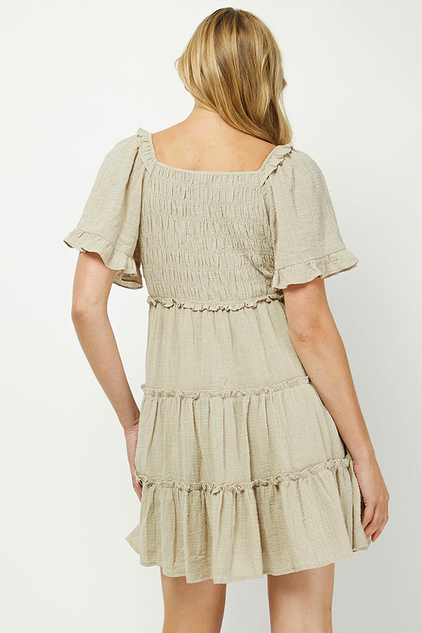 Yura Women's Solid Smocked Short Sleeve Mini Dress - YD1253KJ
