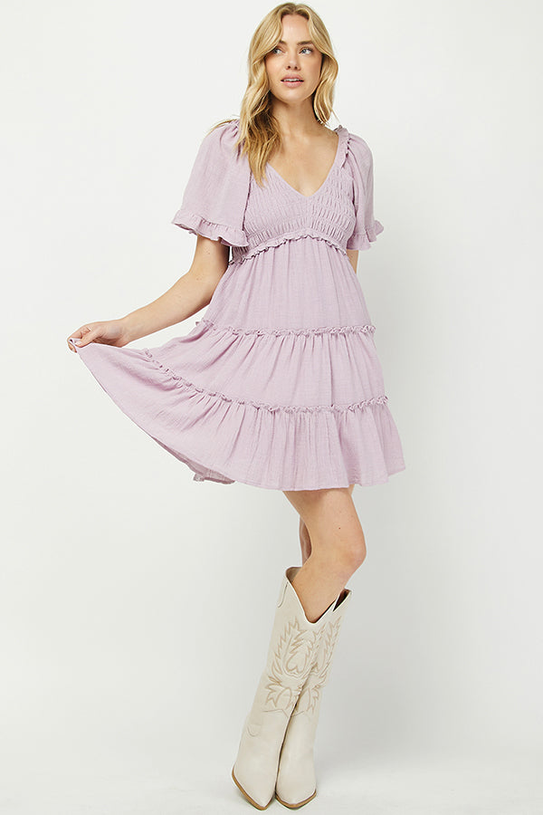 Salvia Ruffle Breeze Tired Mini Dress - YD1253KJ