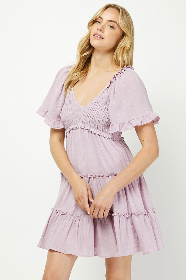 Salvia Ruffle Breeze Tired Mini Dress - YD1253KJ