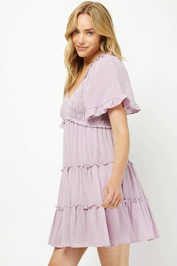 Salvia Ruffle Breeze Tired Mini Dress - YD1253KJ