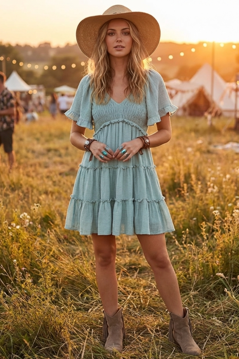 Sea Breeze Tiered Mini Dress - YD1253KJ