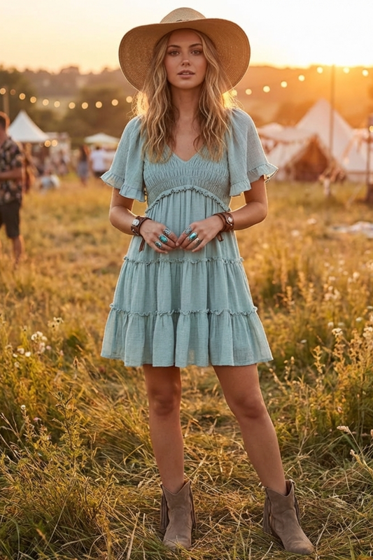 Sea Breeze Tiered Mini Dress - YD1253KJ