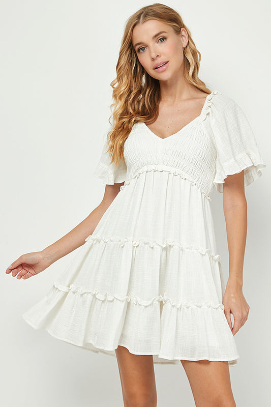 White Cotton Babydoll Dress - YD1253KJ