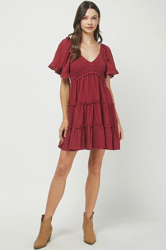 Fall in Love Smocked Mini Dress - YD1253
