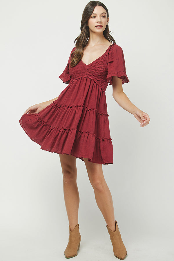 Fall in Love Smocked Mini Dress - YD1253