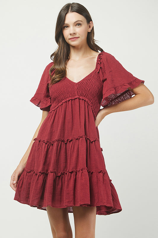 Fall in Love Smocked Mini Dress - YD1253