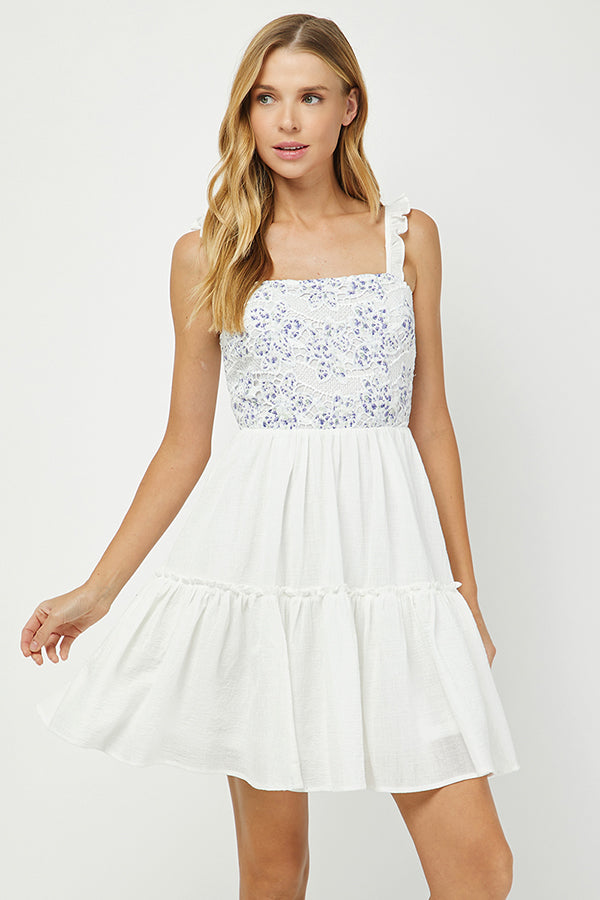 YURA - Floral Crochet Babydoll Mini Dress