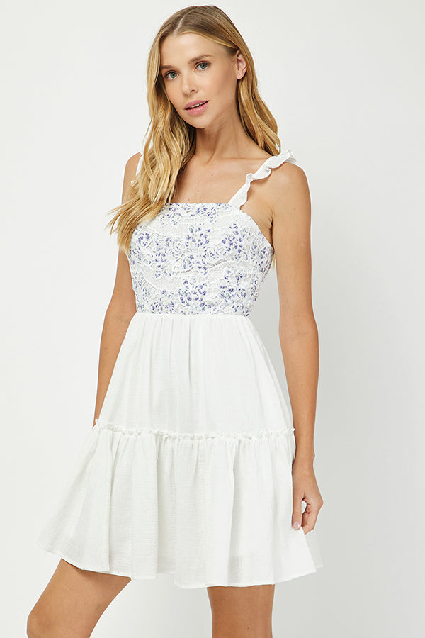 YURA - Floral Crochet Babydoll Mini Dress