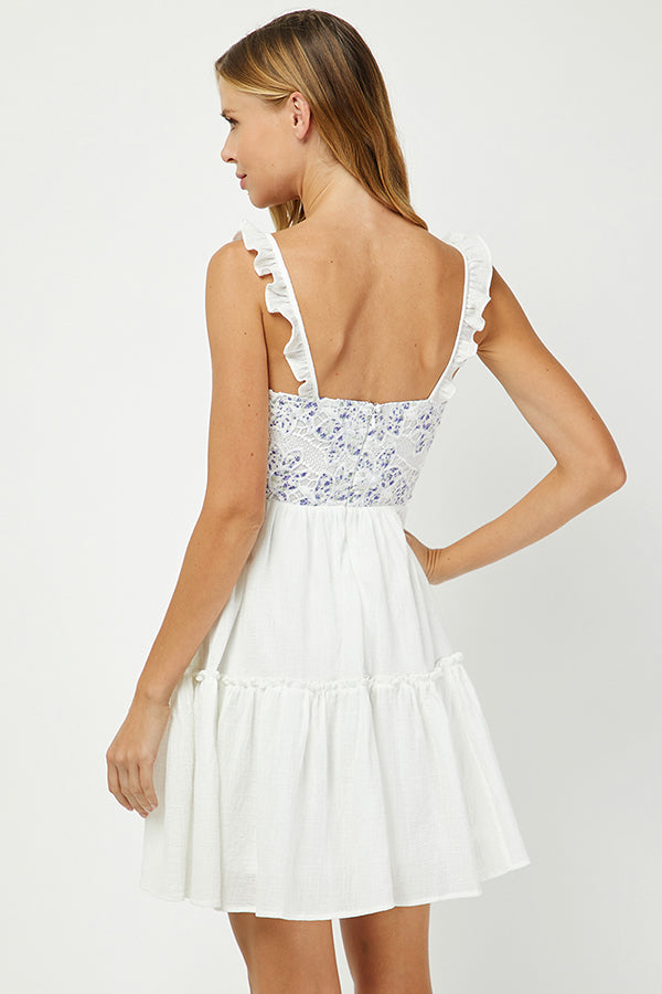 YURA - Floral Crochet Babydoll Mini Dress