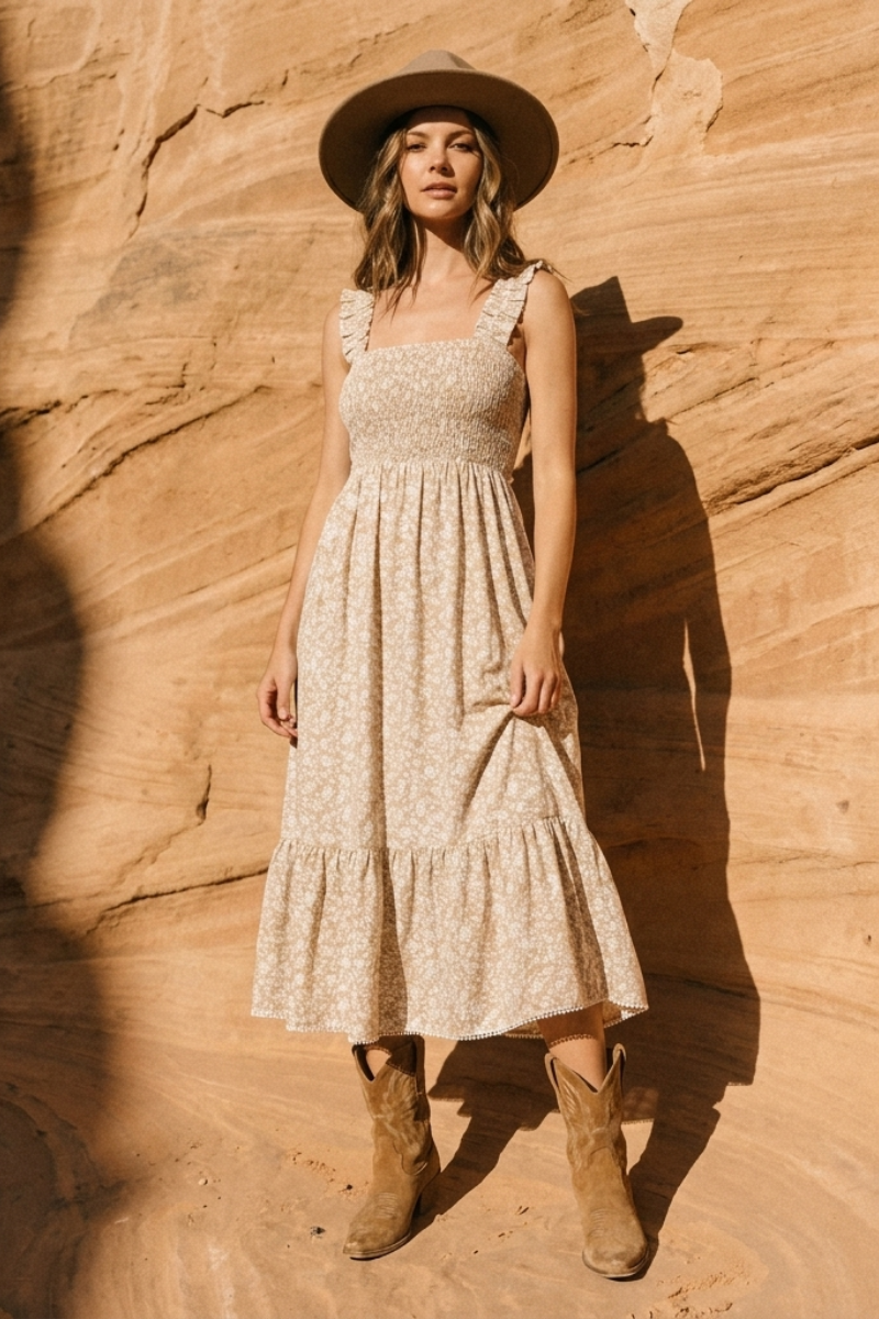 Golden Bloom Ruffle Dress - YD1334BJ