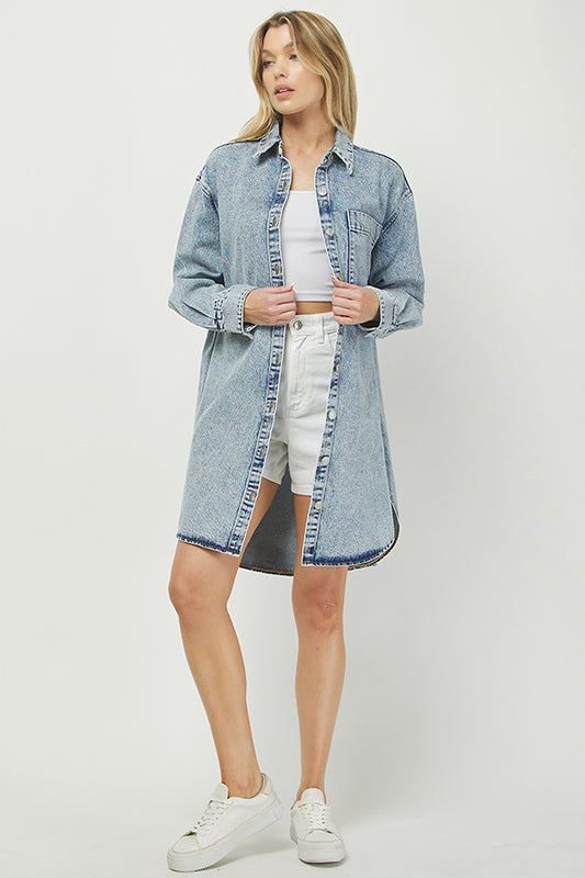 Vintage-inspired Denim Shirt Dress - YD1341BJ