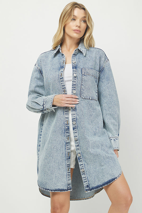 Vintage-inspired Denim Shirt Dress - YD1341BJ