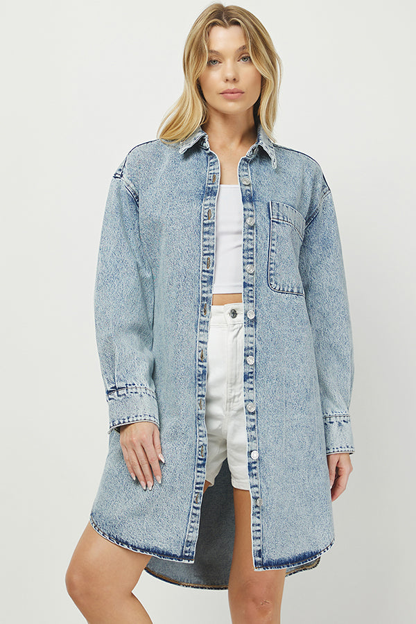 Vintage-inspired Denim Shirt Dress - YD1341BJ