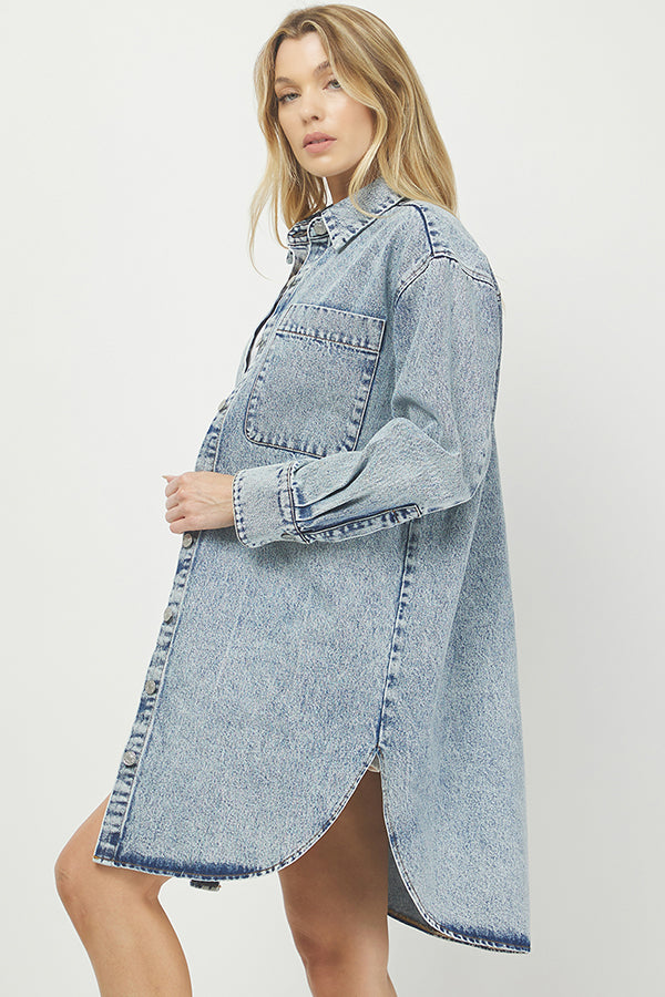Vintage-inspired Denim Shirt Dress - YD1341BJ