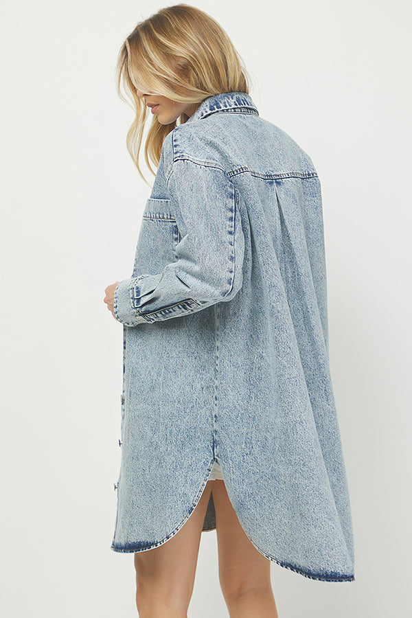Vintage-inspired Denim Shirt Dress - YD1341BJ
