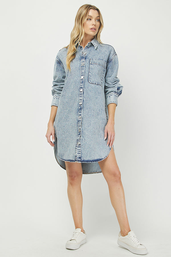 Vintage-inspired Denim Shirt Dress - YD1341BJ