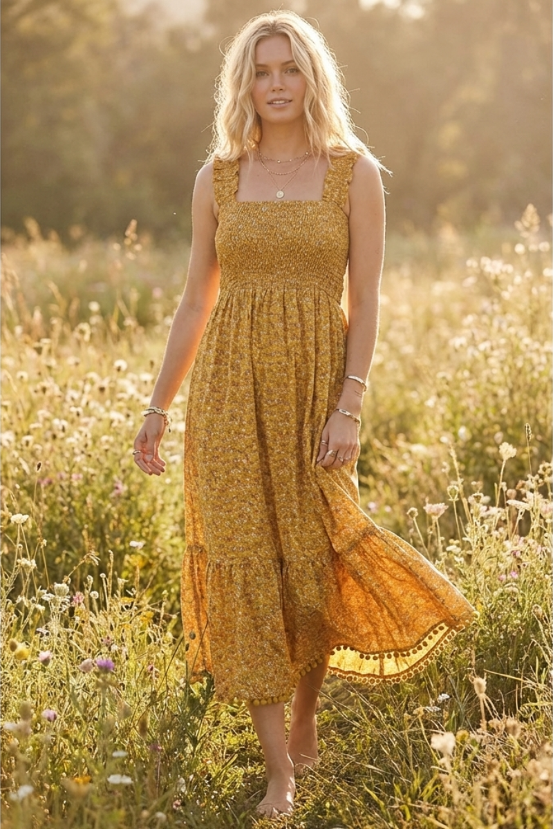 Yellow Dainty floral print sundress - YD1345BJ