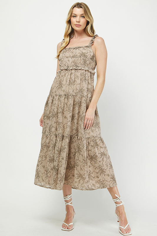 Taupe Smocked Tiered Maxi Dress - YD1346BJ