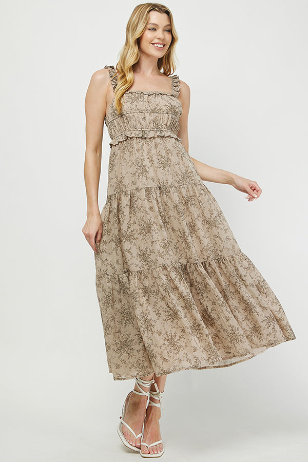 Taupe Smocked Tiered Maxi Dress - YD1346BJ