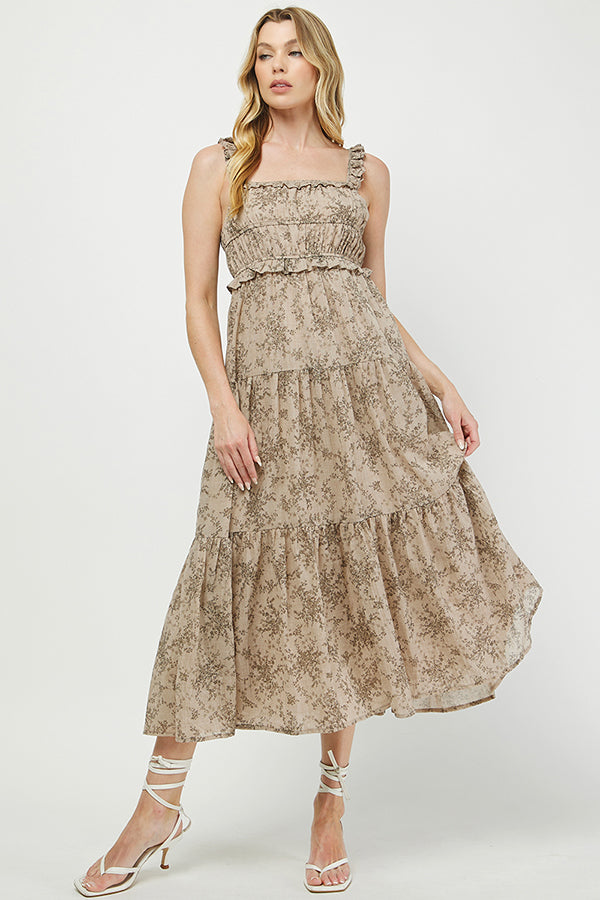 Taupe Smocked Tiered Maxi Dress - YD1346BJ