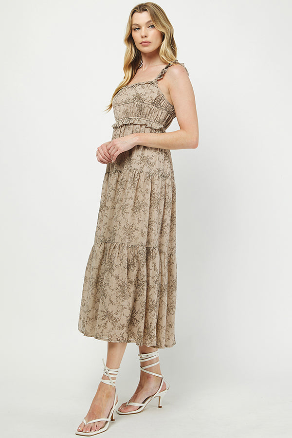 Taupe Smocked Tiered Maxi Dress - YD1346BJ