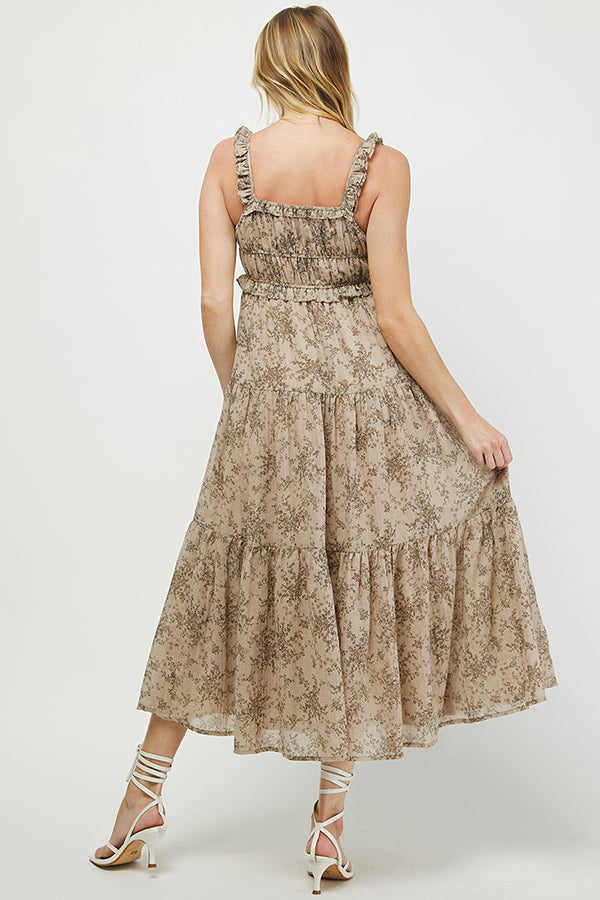 Taupe Smocked Tiered Maxi Dress - YD1346BJ