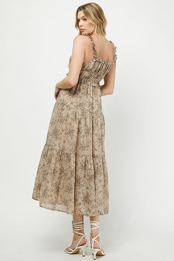Taupe Smocked Tiered Maxi Dress - YD1346BJ