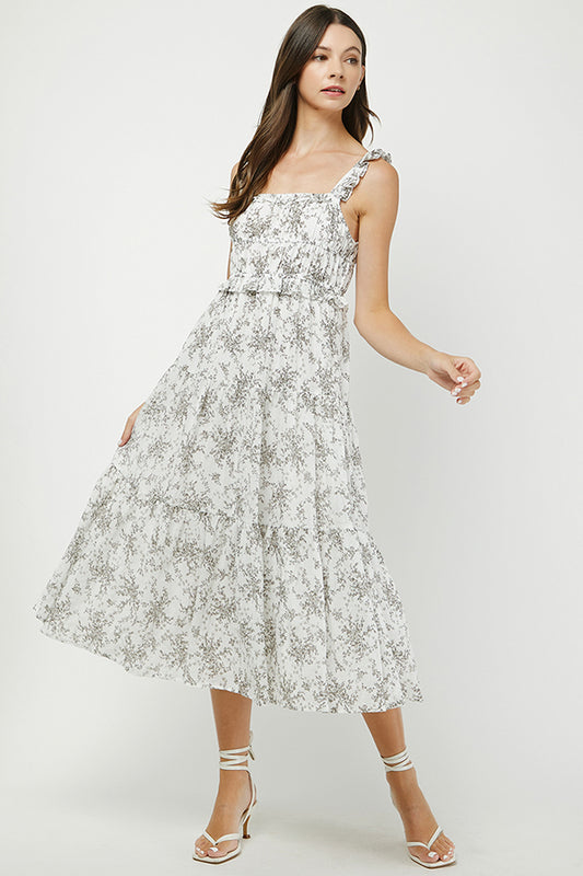 YURA - Bohemian Floral Tiered Midi Dress